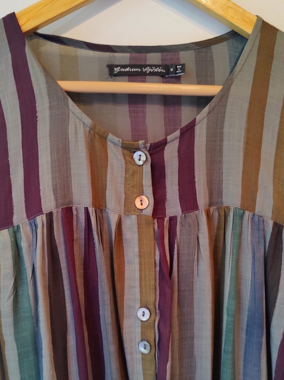Gudrun Sjoden Striped Button-Front Top in Multi-Color Stripe On Grey M - Picture 2 of 3
